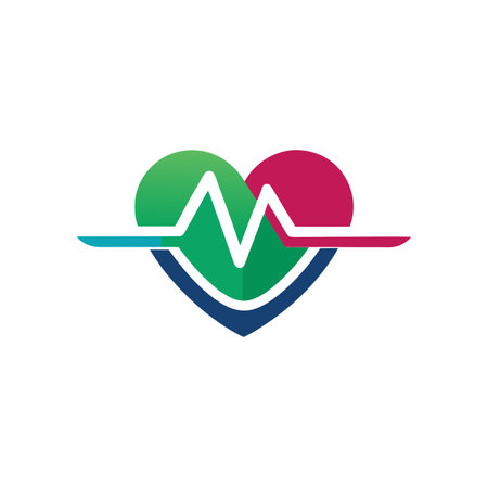 Heartbeat vector art featuring green and pink heart shaped segments and blue heartbeat lineのイラスト素材