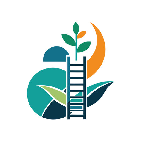 Abstract Growing Business Concept with Ladder and Plant in Modern Style Designのイラスト素材