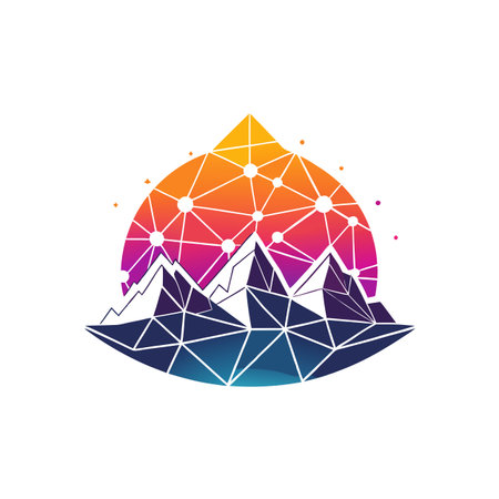 Abstract Polygonal Mountain Range Graphic with Network Connection Overlay Design Conceptのイラスト素材