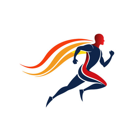 Dynamic Runner Silhouette with Abstract Flames, Symbolizing Speed and Energy on White Backgroundのイラスト素材
