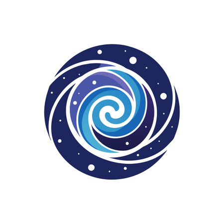 Abstract cosmic vortex design in blue tones with a circular starry sky backdropのイラスト素材