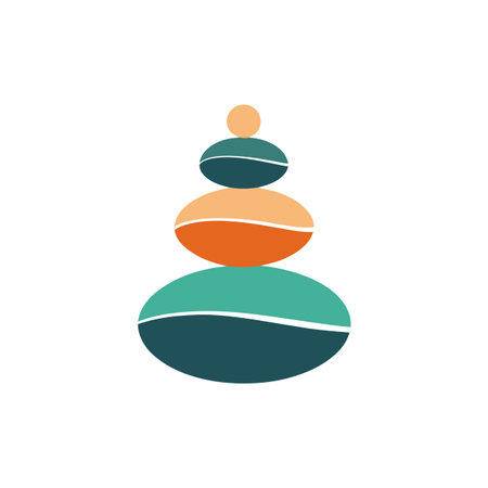 Stacked pebble graphic artwork with teal, orange and dark blue colors used for zen conceptsのイラスト素材