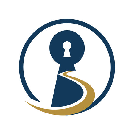 Abstract keyhole with a winding path inside, representing opportunities and new directionsのイラスト素材