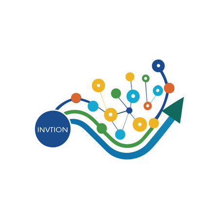 Abstract Innovation Concept Graphic with Network Connections and Upward Arrow, Colorful Design