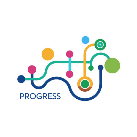Abstract Progress Concept: Colorful Geometric Shapes and Flowing Lines Symbolizing Growth and Developmentのイラスト素材
