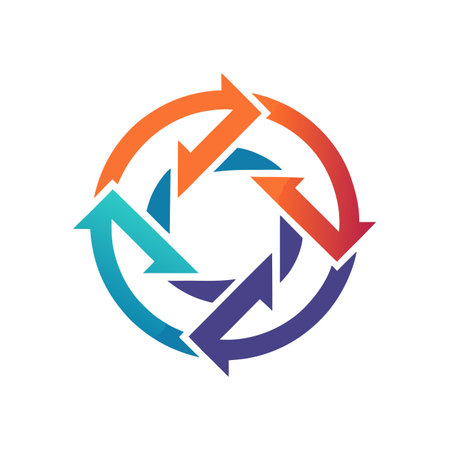 Circular Flow Arrows in Gradient Colors for Process Cycle or Loop Illustrationのイラスト素材