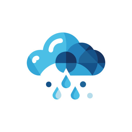 A modern flat illustration of a rain cloud with rain drops on a white backgroundのイラスト素材