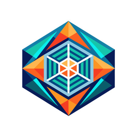 Abstract Geometric Design with Hexagonal Pattern and Vibrant Colors on White Backgroundのイラスト素材