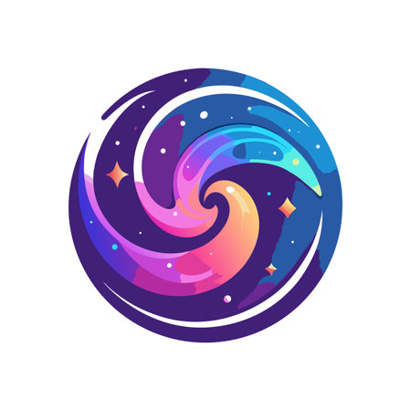 Abstract Cosmic Swirl with Stars in Vibrant Gradient Colors Against Dark Backgroundのイラスト素材