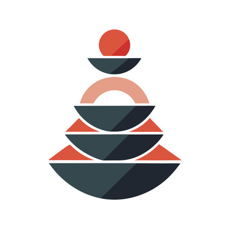 Geometric Composition with Circular and Semi-Circular Shapes in Teal and Coral Color Paletteのイラスト素材