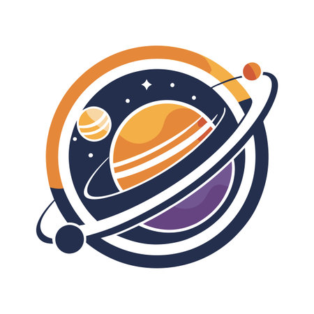 Stylized Space Scene with Planets and Rings in a Bold Graphic Style Illustrationのイラスト素材