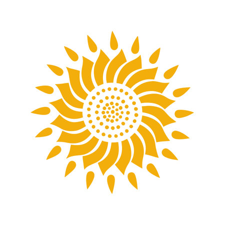 Graphic Sunflower Design: A vibrant yellow vector illustration on a clean white background.のイラスト素材
