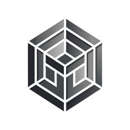 Abstract Geometric Cube Structure with Gradient Shades of Gray, Vector Illustrationのイラスト素材
