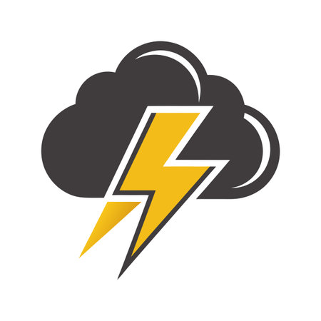 Dramatic Stormy Weather: Isolated Cloud with a Yellow Lightning Bolt Illustrationのイラスト素材