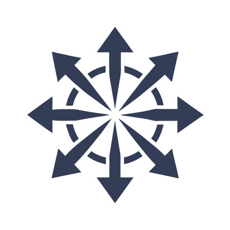 Directional Arrows Radiating from Circle Symbolizing Choices and Paths Forward for Strategyのイラスト素材