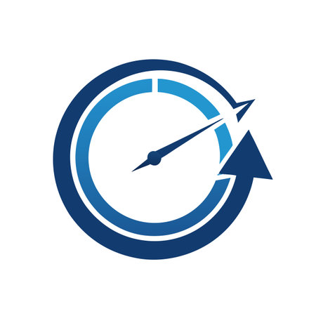 Abstract circular speedometer icon representing progress and growth with an arrow element.のイラスト素材