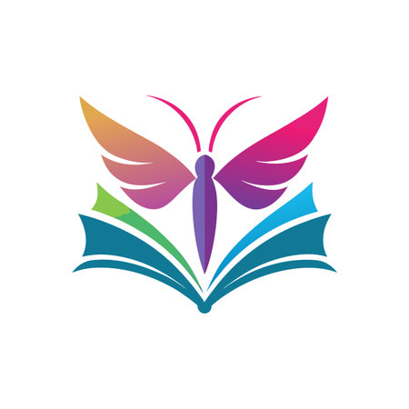 Colorful butterfly emerging from an open book, symbolizing learning and growthのイラスト素材
