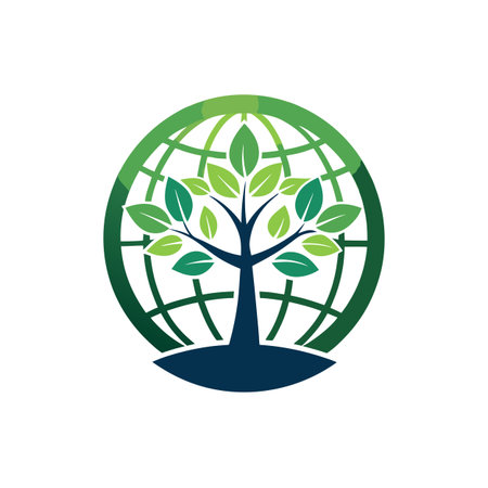 Global Tree: A symbolic representation of environmental sustainability and interconnectedness within a green worldのイラスト素材