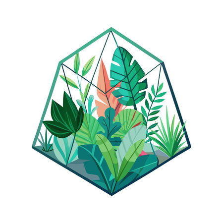 Geometric Terrarium with Lush Green Tropical Plants: A Modern and Sustainable Design Conceptのイラスト素材