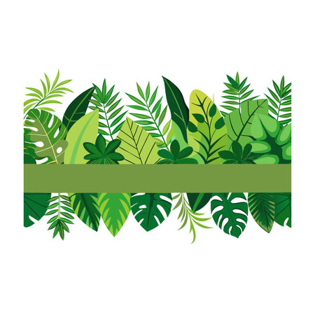 Green tropical leaves banner design element for jungle themed decorationのイラスト素材