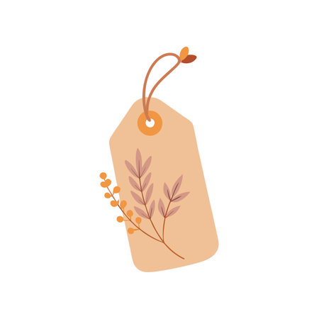 Minimalist Beige Gift Tag with Autumnal Foliage Accent for Product Promotionのイラスト素材