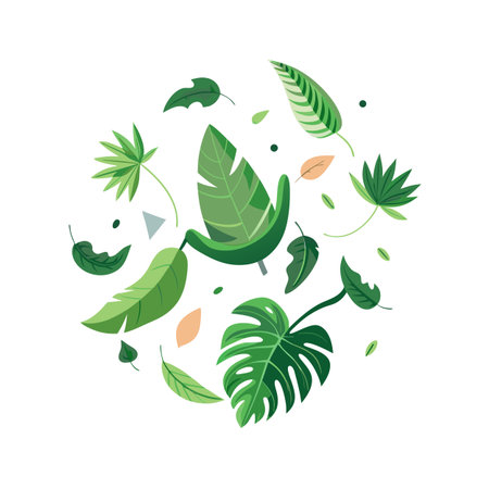 Tropical Leaf Circle: Vector Illustration of Botanical Pattern with Green Foliageのイラスト素材