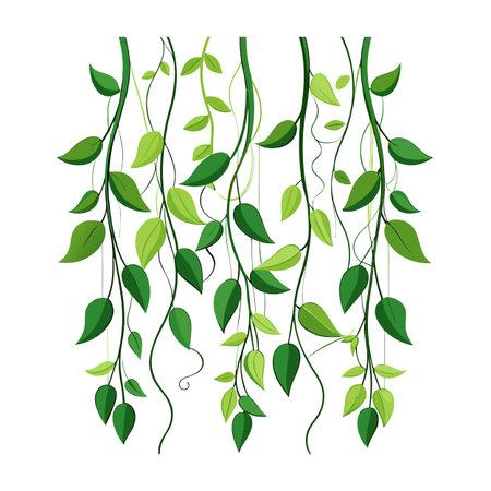 Cascading Green Vines and Leaves: Decorative Botanical Illustration with Lush Foliageのイラスト素材