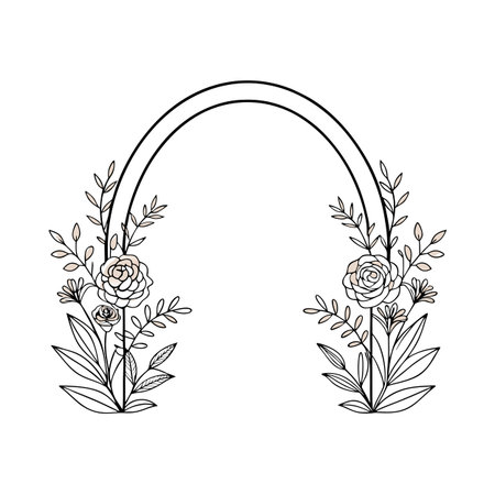 Elegant floral frame with delicate line art, perfect for wedding invitations and brandingのイラスト素材