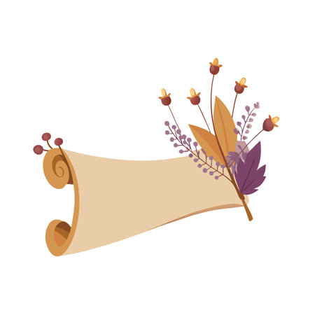 Elegant banner with fall foliage and scroll edges for seasonal invitations or promotionsのイラスト素材