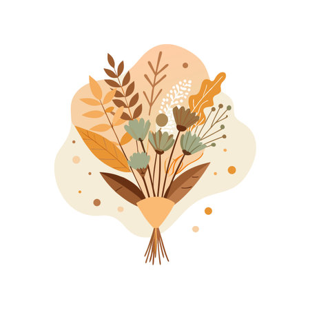 Elegant bouquet of muted flowers and foliage in warm earthy tones on whiteのイラスト素材