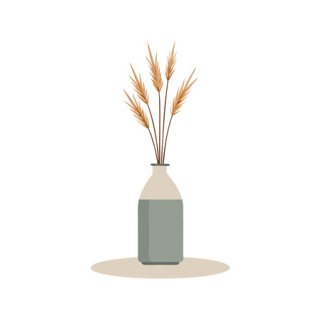 Minimalist Wheat Stalks in Two-Toned Vase Graphic on White Backgroundのイラスト素材