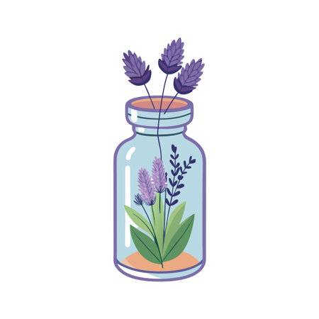 Stylized Lavender Arrangement in a Glass Jar, Isolated on White Backgroundのイラスト素材