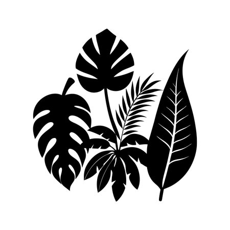 Black and white tropical plant silhouette illustration for design elements and backgroundのイラスト素材