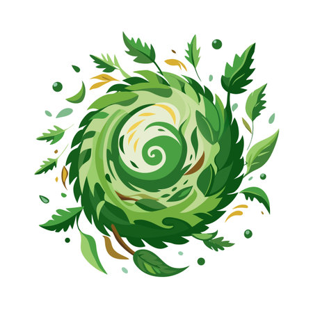 Abstract Green Leaf Spiral Design on White Background, Symbolizing Growth and Natureのイラスト素材