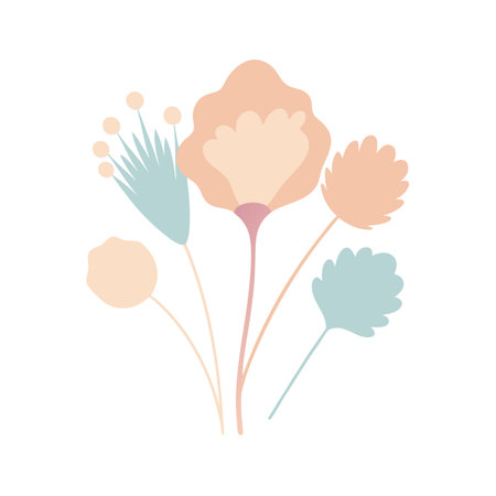 Floral Illustration: A Simple Bouquet of Pastel Flowers on White Backgroundのイラスト素材