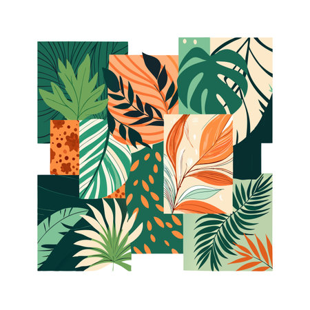 Tropical Leaves Patchwork: A Vibrant and Modern Botanical Collage