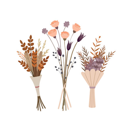 Elegant Assortment of Neutral Colored Flower Bouquets for Celebrations and Giftsのイラスト素材