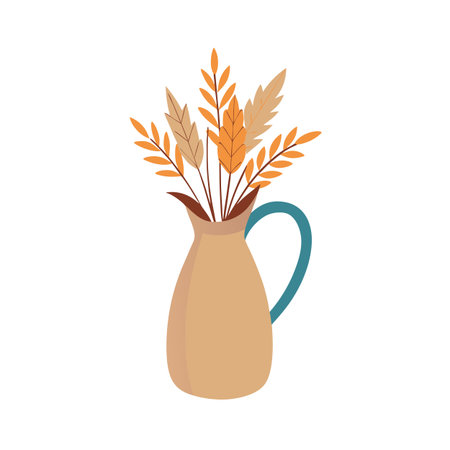 Decorative Pitcher with Autumnal Foliage Illustration Isolated on White Backgroundのイラスト素材