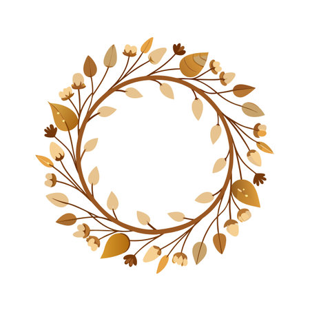Elegant floral wreath with leaves and blossoms in warm earth tones for invitationsのイラスト素材