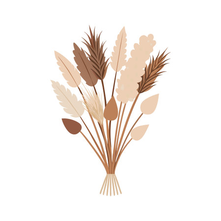 Elegant bouquet of stylized dried flowers in neutral earth tones against a white backgroundのイラスト素材