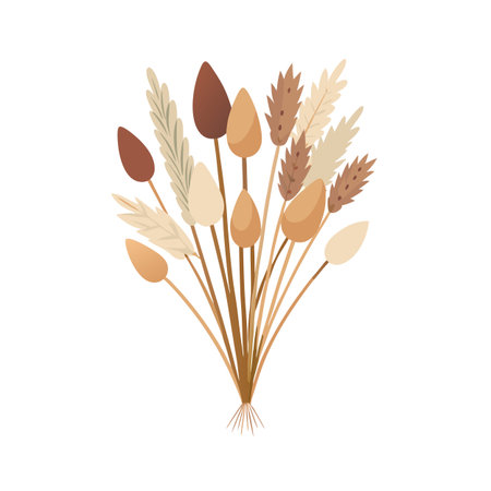 Dried Flower Bouquet in Neutral Tones on White Background, Floral Illustrationのイラスト素材
