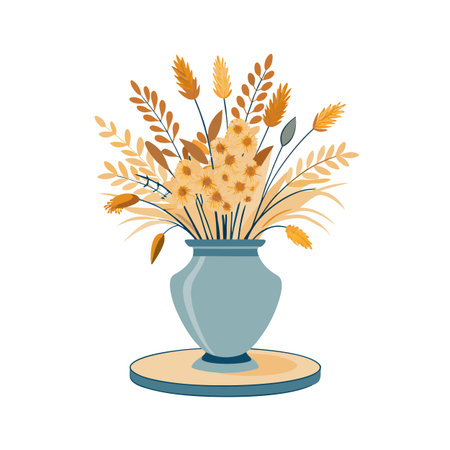 Elegant floral arrangement in a vase, showcasing autumn colors and a minimalist designのイラスト素材