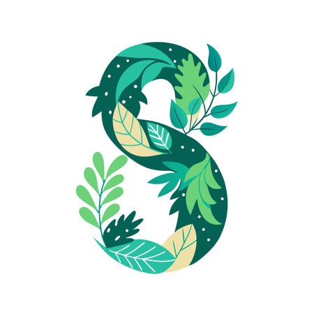 Stylized Number Eight with Botanical Elements: Vector Illustration for Creative Design Projectsのイラスト素材