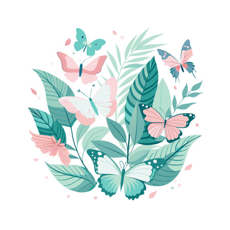 Botanical Butterfly Illustration with Soft Pastel Colors for Springtime Designsのイラスト素材