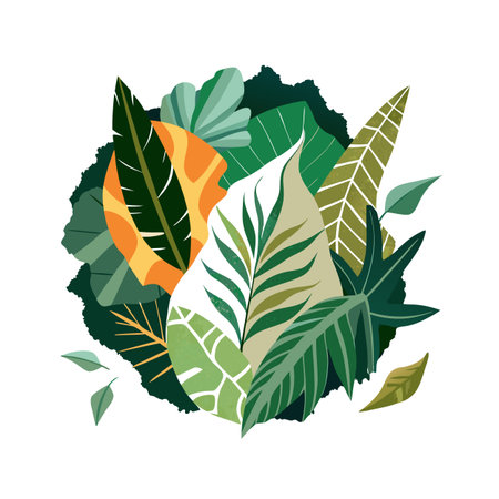 Tropical Leaves Arrangement Graphic Illustration on White Background for Modern Designのイラスト素材