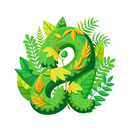 Illustrated Green Letter S surrounded by Tropical Foliage on a White Backgroundのイラスト素材
