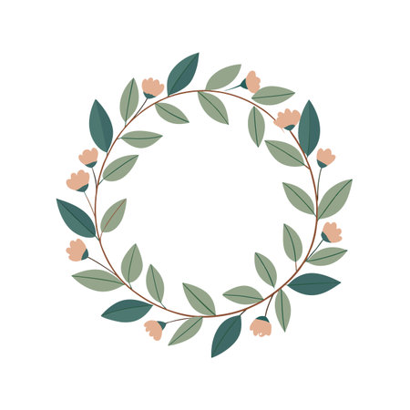 Elegant Floral Wreath with Pastel Flowers and Green Leaves on White Backgroundのイラスト素材