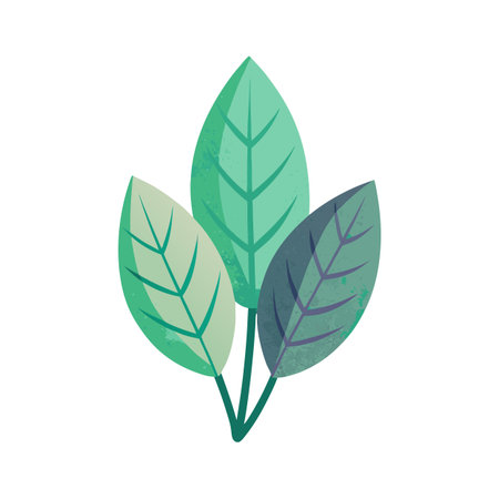 Three stylized leaves in shades of green, creating a simple botanical design elementのイラスト素材