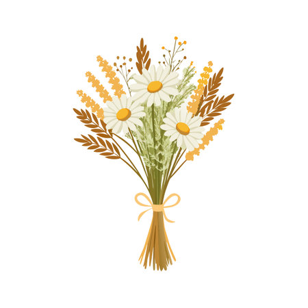 Charming Wildflower Bouquet Vector Illustration on White Background for Botanical Designs and Decorative Elementsのイラスト素材