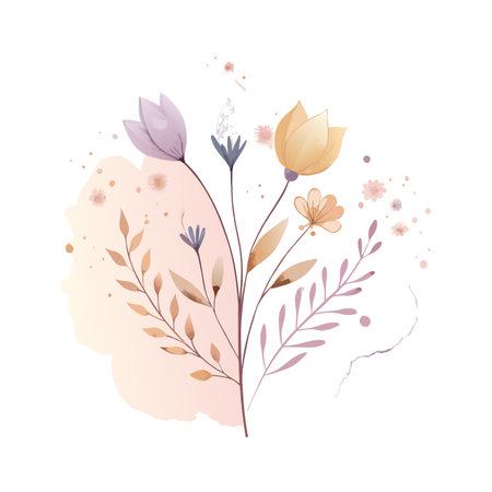 Watercolor floral bouquet with delicate blossoms in pastel tones for spring designsのイラスト素材